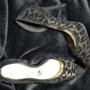 Jessica Simpson, leopard mesh heels